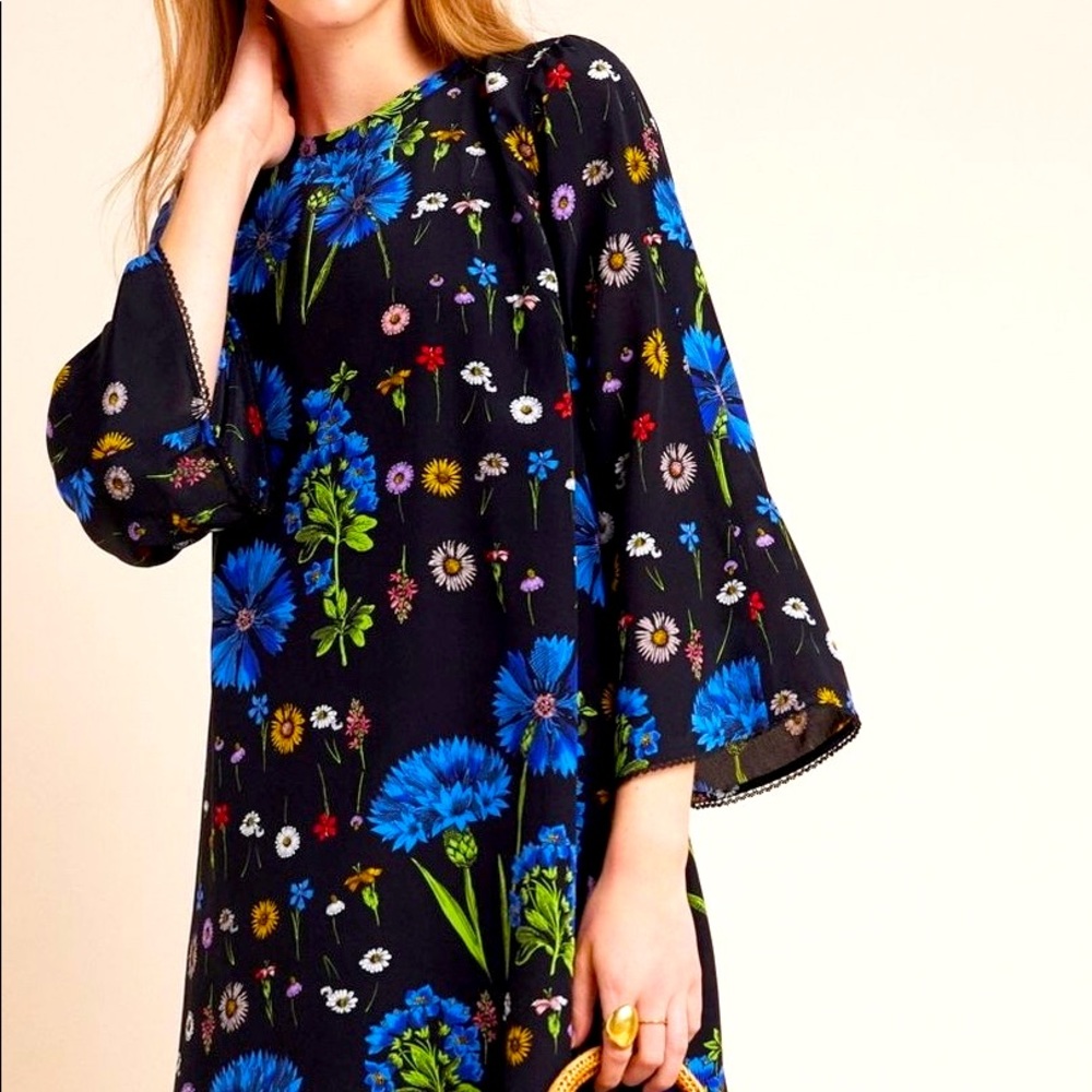 100% SILK Maeve Anthropologie Lucinda Blossom Flare Sleeve Tunic Dress